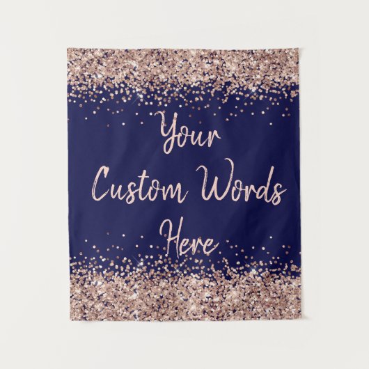 Aangepaste Navy Blauwe & Roze Gouden Verjaardagsfe Wandkleed (Voorkant)