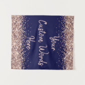 Aangepaste Navy Blauwe & Roze Gouden Verjaardagsfe Wandkleed (Voorkant (horizontaal))