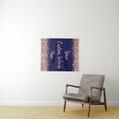 Aangepaste Navy Blauwe & Roze Gouden Verjaardagsfe Wandkleed (In Situ (horizontaal))