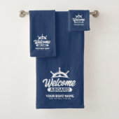 Aangepaste Navy Blue Bootnaam Welkom Aan Boord Bad Handdoek (Insitu)