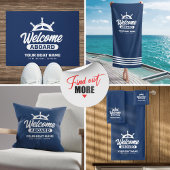 Aangepaste Navy Blue Bootnaam Welkom Aan Boord Strandlaken