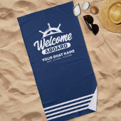 Aangepaste Navy Blue Bootnaam Welkom Aan Boord Strandlaken