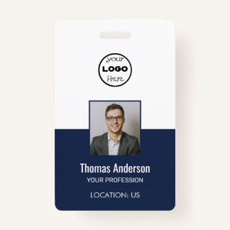 Aangepaste Navy Blue Business Logo Medewerker Foto Badge