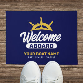 Aangepaste Navy Blue Gold Boat Naam Welkom aan boo Deurmat