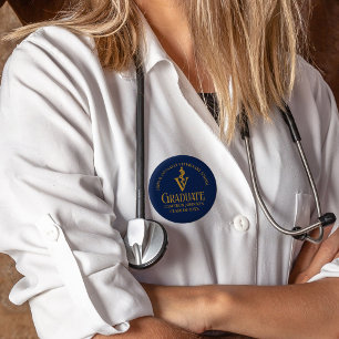Aangepaste Navy Blue Gold Veterinaire School Afstu Ronde Button 5,7 Cm