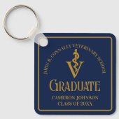 Aangepaste Navy Blue Gold Veterinaire School Afstu Sleutelhanger (Voorkant)