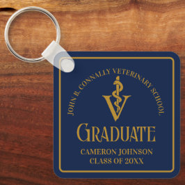 Aangepaste Navy Blue Gold Veterinaire School Afstu Sleutelhanger