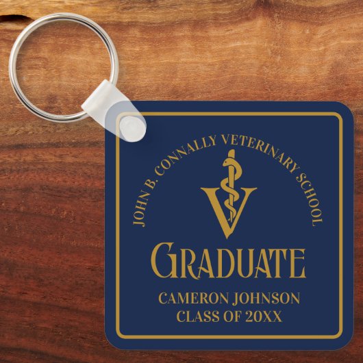 Aangepaste Navy Blue Gold Veterinaire School Afstu Sleutelhanger (Voorkant)