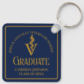 Aangepaste Navy Blue Gold Veterinaire School Afstu Sleutelhanger (Achterkant)