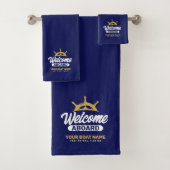 Aangepaste Navy Blue & Goud Bootnaam Welkom Aan Bo Bad Handdoek (Insitu)