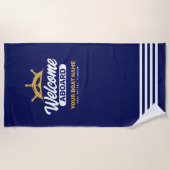 Aangepaste Navy Blue & Goud Bootnaam Welkom Aan Bo Strandlaken (Voorkant)