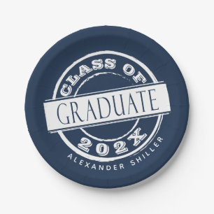 Aangepaste Navy Blue Graduation Party Afstuderen Papieren Bordje