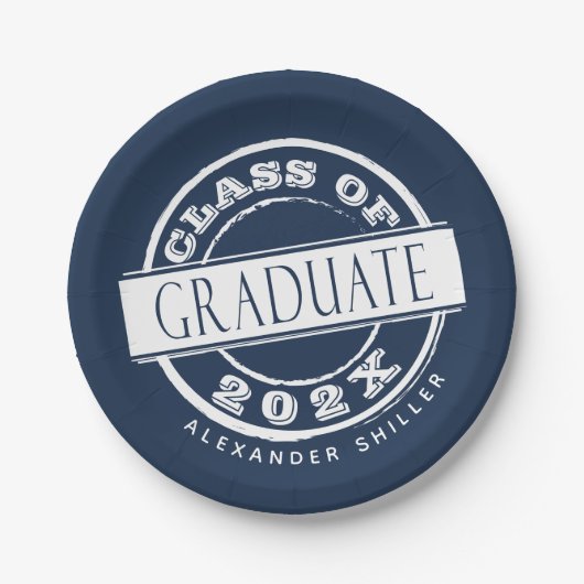Aangepaste Navy Blue Graduation Party Afstuderen Papieren Bordje (Voorkant)