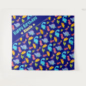Aangepaste Navy Blue Kleurrijke Dinosaurus Verjaar Wandkleed (Voorkant (horizontaal))