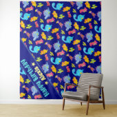 Aangepaste Navy Blue Kleurrijke Dinosaurus Verjaar Wandkleed (In situ)