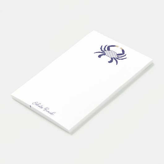 Aangepaste Navy Blue Krab, Coastal Post-Its Post-it® Notes (Schuin)