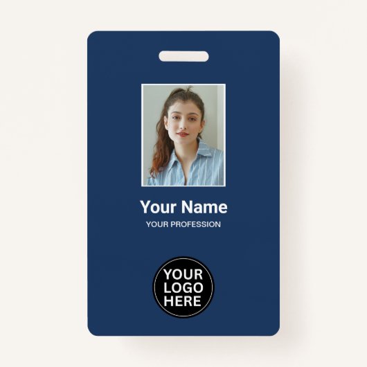 Aangepaste Navy Blue Medewerker Foto ID Logo Naam  Badge (Voorkant)