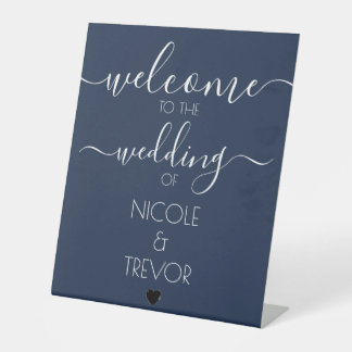 Aangepaste Navy Blue Trouwbegroeting Reclamebord Met Voetstuk