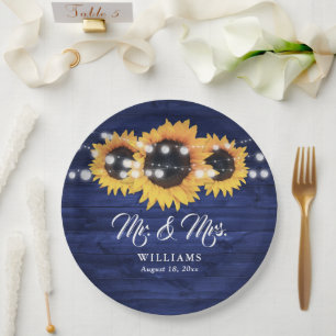 Aangepaste Navy Blue Zonnebloem Rustieke Houten Br Papieren Bordje