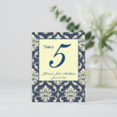 Aangepaste Navy Damask Trouwtafel nummer 2 Briefkaart (Staand voorkant)
