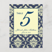 Aangepaste Navy Damask Trouwtafel nummer 2 Briefkaart (Voorkant)