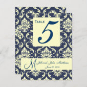Aangepaste Navy Damask Trouwtafel Nummer Briefkaart (Voorkant / Achterkant)