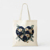 Aangepaste Navy Goud Bloemige Monogram Begrotingst Tote Bag (Achterkant)