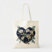 Aangepaste Navy Goud Bloemige Monogram Begrotingst Tote Bag (Voorkant)