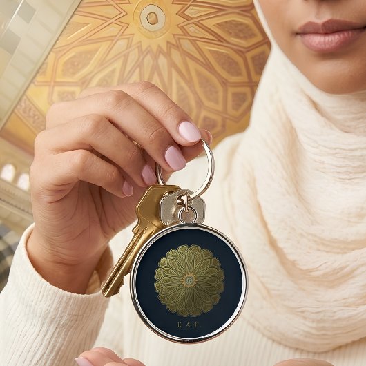 Aangepaste Navy Goud Islamitische Geometrie Madina Sleutelhanger