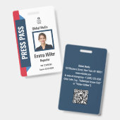 Aangepaste Navy & Red Media Pass | Druk op ID-badg Badge (Voor- en achterkant)