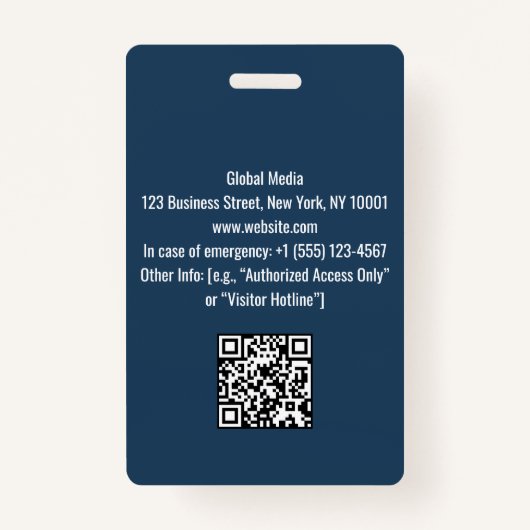 Aangepaste Navy & Red Media Pass | Druk op ID-badg Badge (Achterkant)