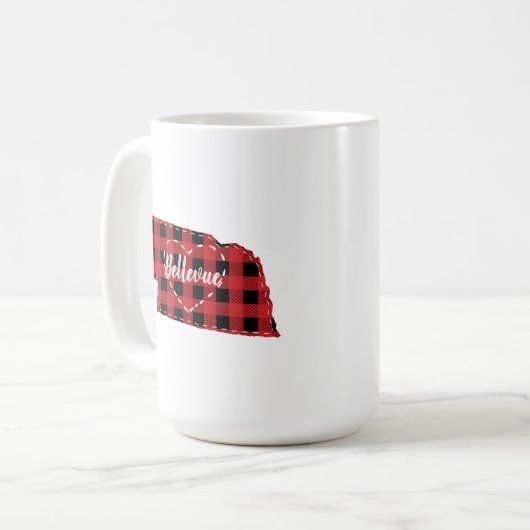 Aangepaste Nebraska Home State Buffel Plaid Kerstm Koffiemok (Voorkant links)