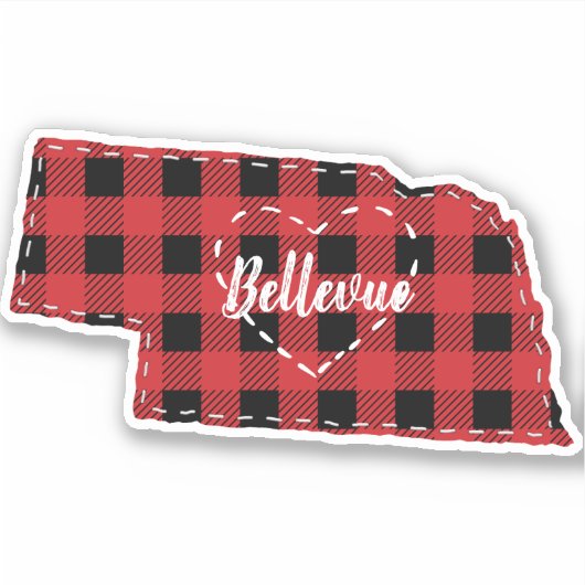 Aangepaste Nebraska Home State Buffel Plaid Kerstm Sticker (Voorkant)