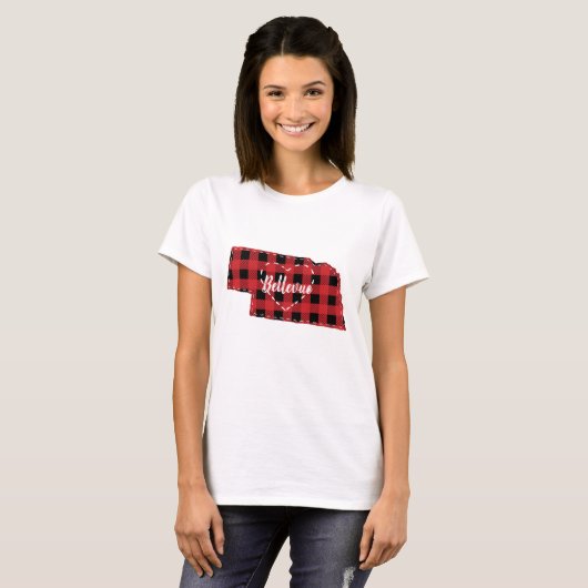 Aangepaste Nebraska Home State Buffel Plaid Kerstm T-shirt (Voorkant volledig)