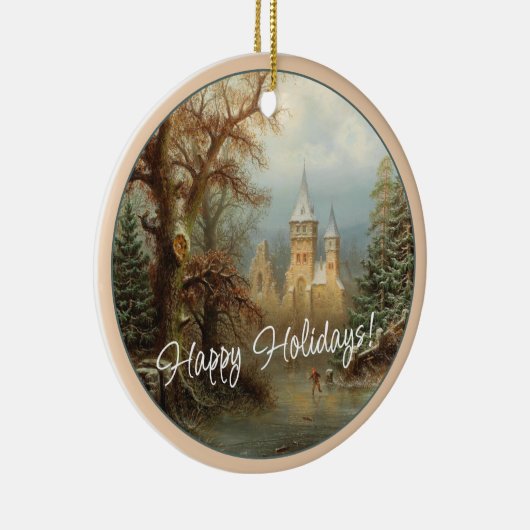 Aangepaste Nederlandse Winter Wonderland Landschap Keramisch Ornament (Rechts)