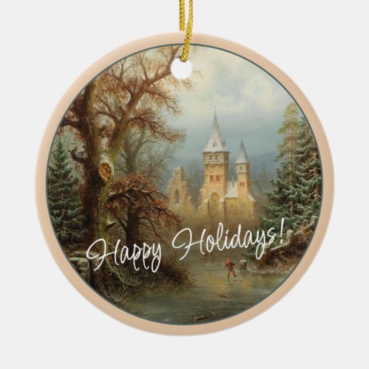 Aangepaste Nederlandse Winter Wonderland Landschap Keramisch Ornament (Voorkant)