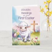 Aangepaste neef baby's eerste Pasen Religieus Kaart (Gele Bloem)