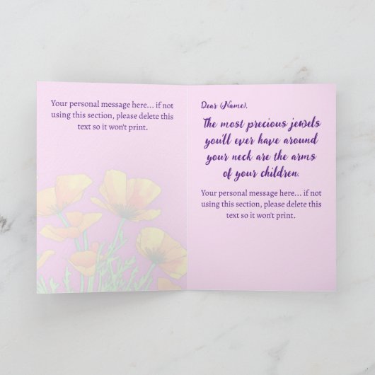 Aangepaste neef Poppy Bright Roze Moederdag Feestdagen Kaart (Binnen)