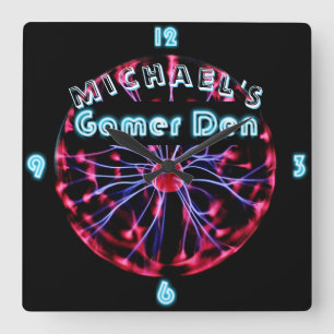 Aangepaste Neon Clock Gamer DEN Plasma Ball Games  Vierkante Klok