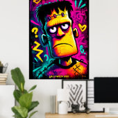 Aangepaste Neon Frankenstein Retro Halloween Ontwe Poster (Thuiskantoor)