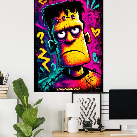 Aangepaste Neon Frankenstein Retro Halloween Ontwe Poster (Thuiskantoor)