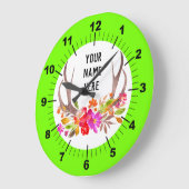 Aangepaste Neon Green Floral Grote klok (Hoek)