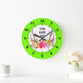 Aangepaste Neon Green Floral Grote klok (Huis)
