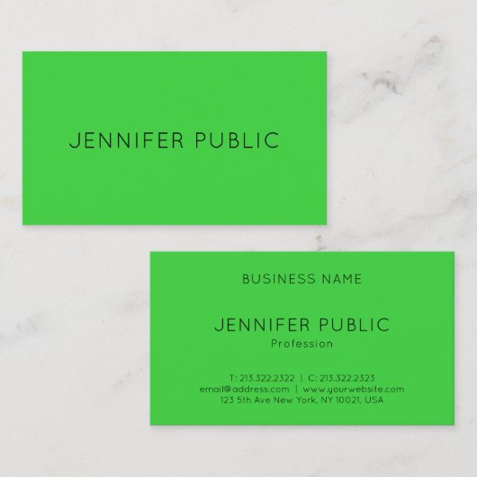 Aangepaste Neon Groene Kleur Moderne Elegante Sjab Visitekaartje (Voorkant / Achterkant)