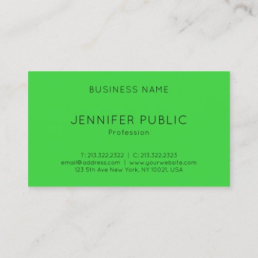 Aangepaste Neon Groene Kleur Moderne Elegante Sjab Visitekaartje (Achterkant)