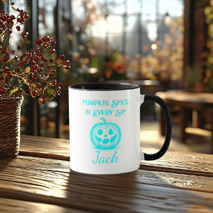 Aangepaste Neon Halloween - Cyaan Pompoen Ontwerp Mok