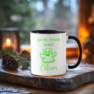 Aangepaste Neon Halloween Mok - Green Ghost Design