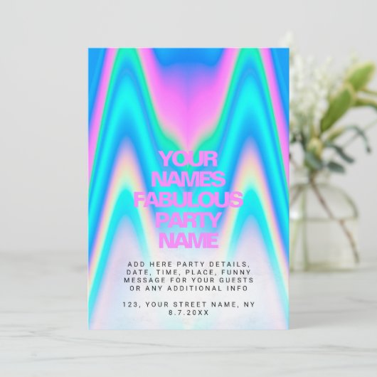 Aangepaste Neon Holographic Iridescent Y2K Party Kaart (Staand voorkant)