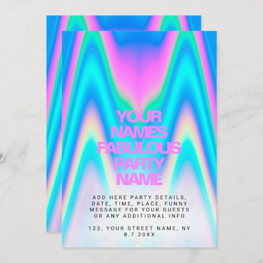 Aangepaste Neon Holographic Iridescent Y2K Party Kaart (Voorkant / Achterkant)