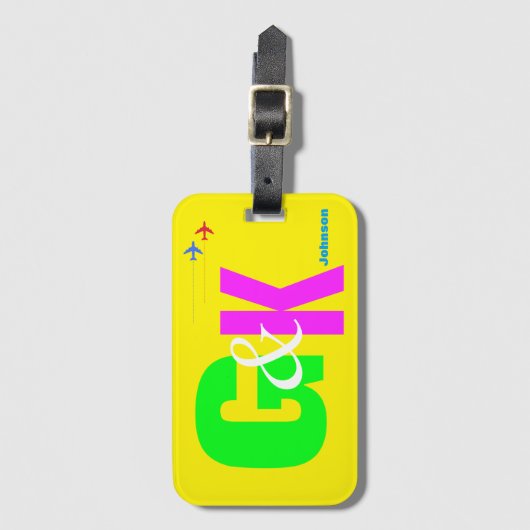 aangepaste neon Initialen Monogram Bagagelabel (Voorkant (verticaal))
